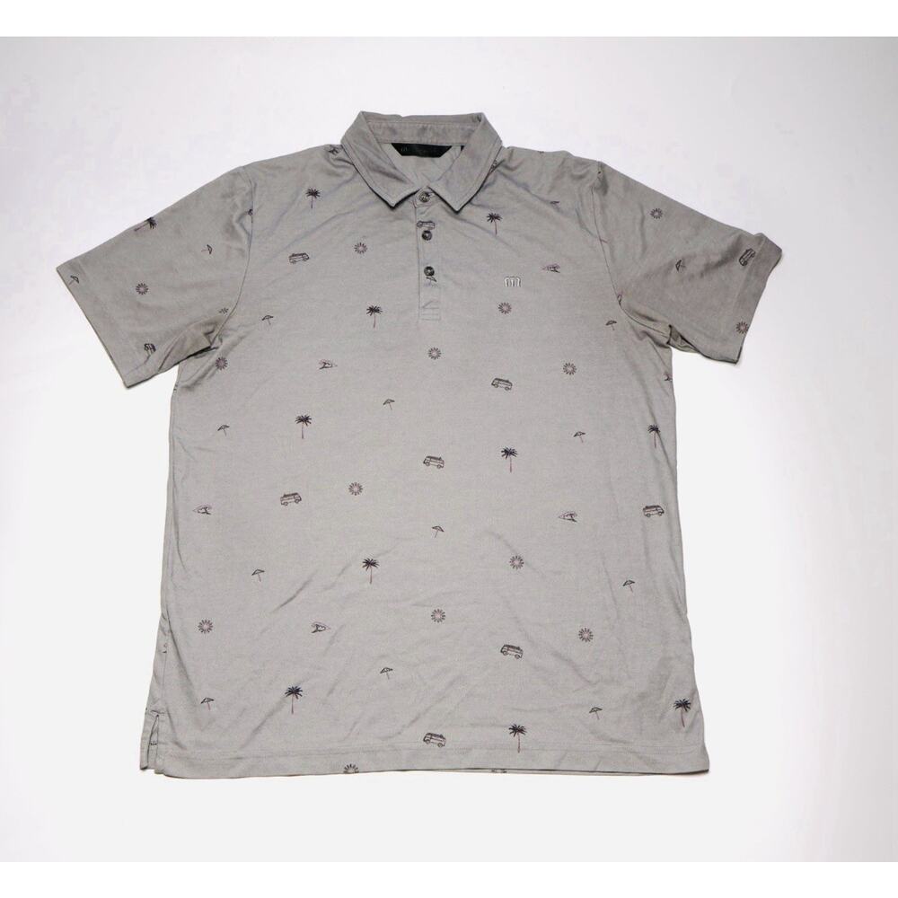 TravisMathew Men’s Large Polo Shirt Gray Golf All-Over Print Short Sleeve